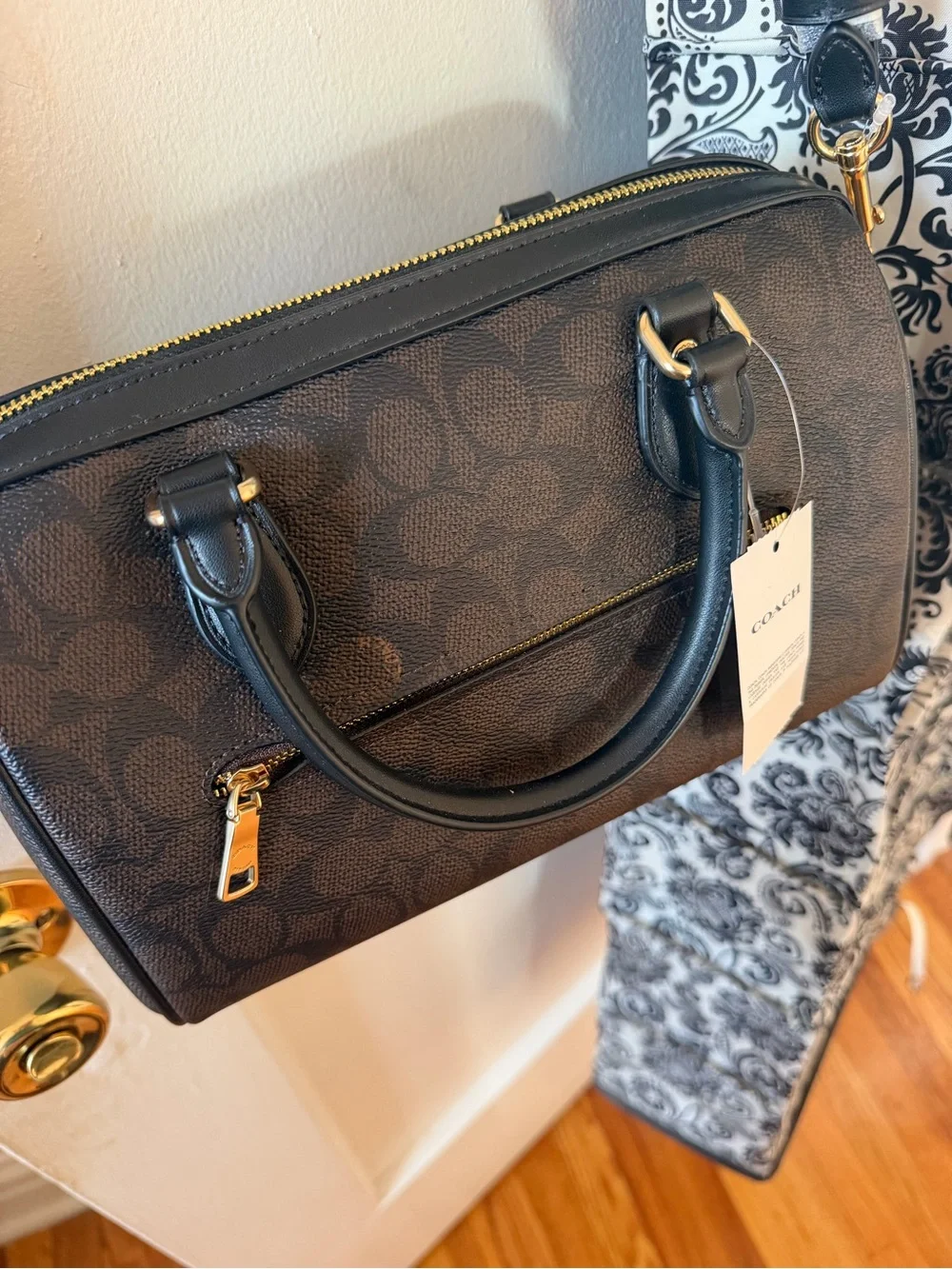 Coach Brown Signature Satchel with Black Trim and Gold Hardware